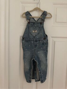OshKosh B'gosh Light Blue Heart-Print Denim Overalls